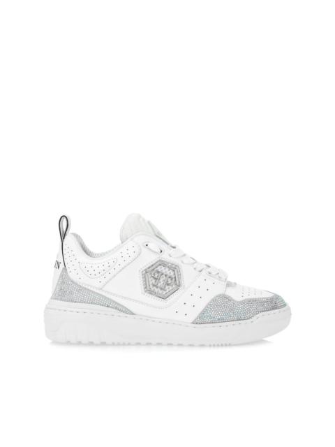 crystal-embellished leather sneakers