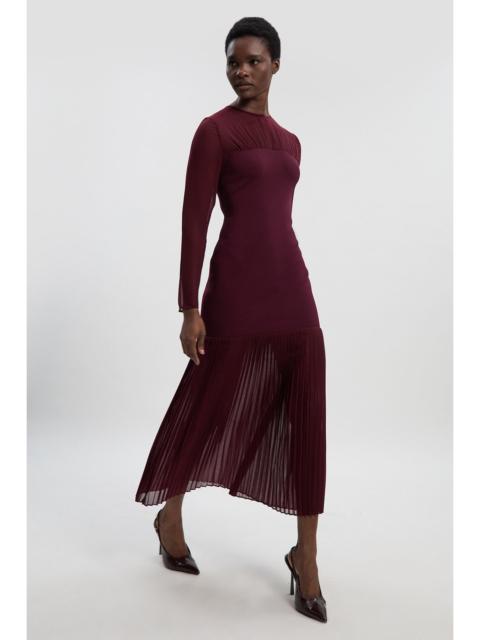 Woven Knit Mix Pleated Midi Dress
