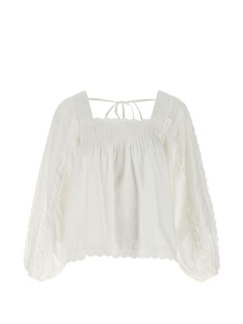 pleat long-sleeve blouse