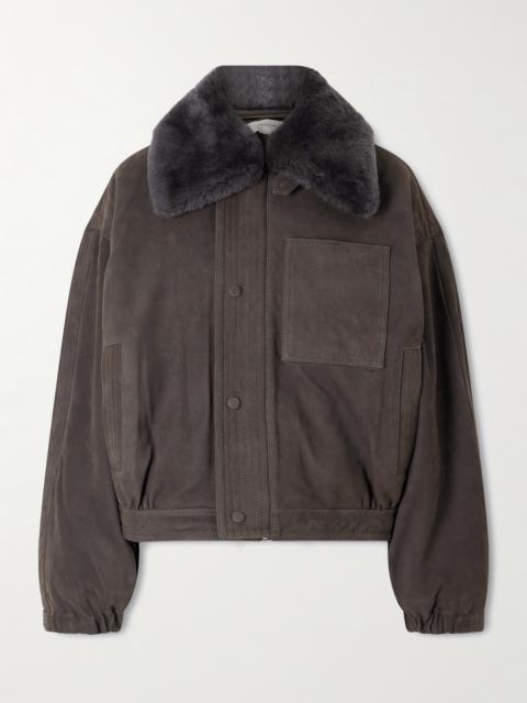 Shearling-trimmed Nubuck Bomber Jacket