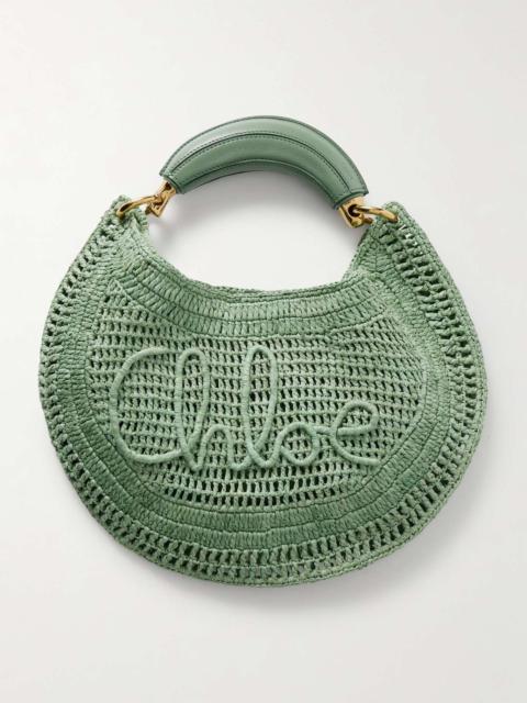 Summer Banana leather-trimmed embroidered raffia tote Mint