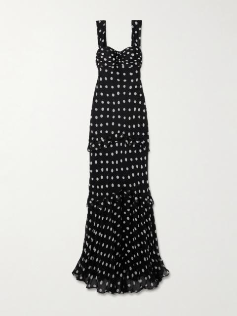 Selma Ruched Ruffled Polka-dot Crepe De Chine Maxi Dress