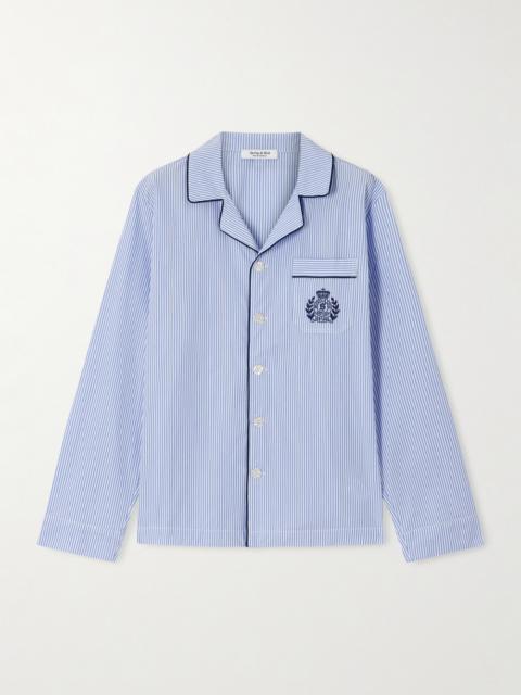 Embroidered Striped Cotton-poplin Pajama Shirt