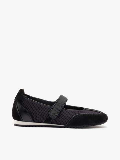 Devon Ballet Flat In Black Suede, Mesh and Leather