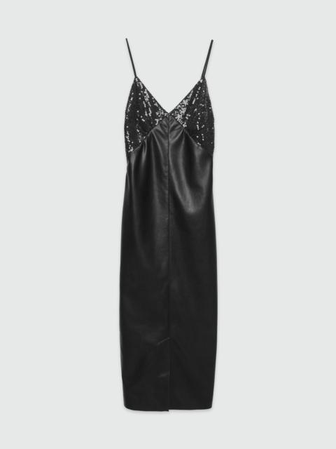 Faux-leather slip dress with sequins