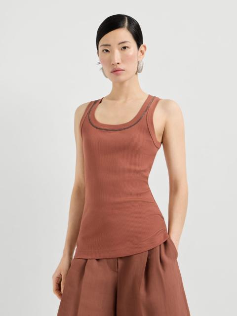 Stretch cotton ribbed jersey top with shiny trim