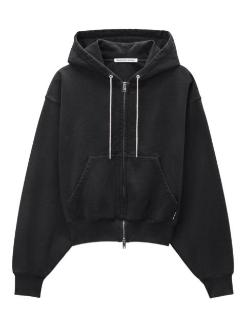 rhinestone-drawcord zip-up hoodie