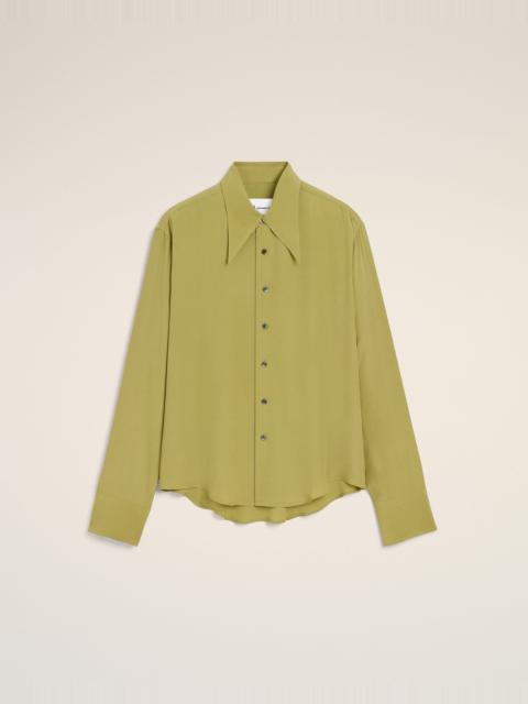 GREEN BLENDED SILK SHARP COLLAR ADJUSTED SHIRT