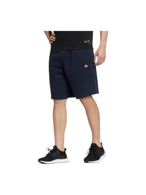 Men's adidas Solid Color Logo Printing Lacing Straight Shorts Blue HS4390