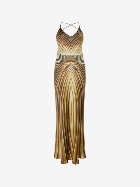 Long Silk Dress with Ray Of Gold Print