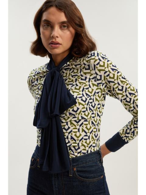 Geo Print Crepe Tie Neck Crepe Shirt