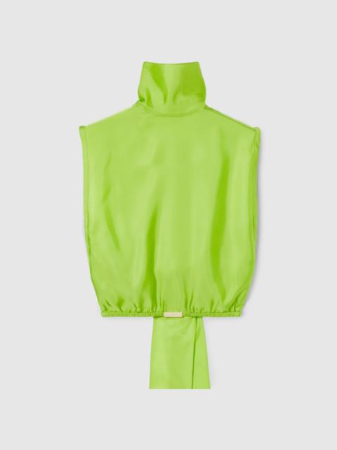 Self-tie neck bow viscose twill top