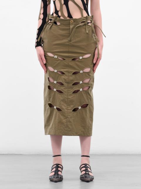 Green Embroidered Cut-Out Cargo Skirt