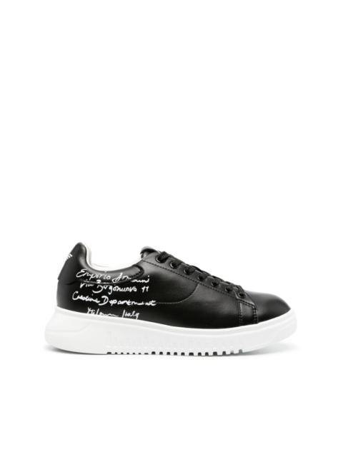 calligraphy-print leather sneakers