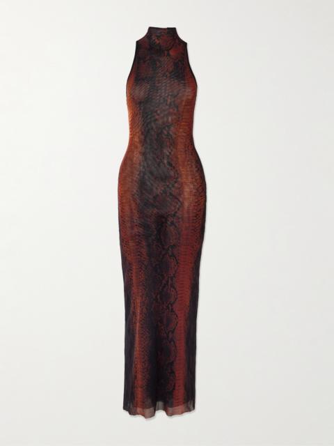 Snake-print Mesh Midi Dress