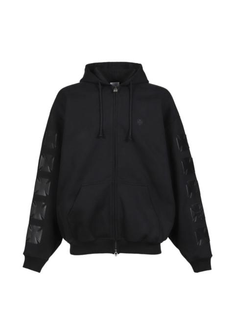leather biker cross hoodie