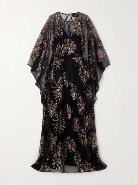 Gran Soleil belted sequin-embellished tulle kaftan