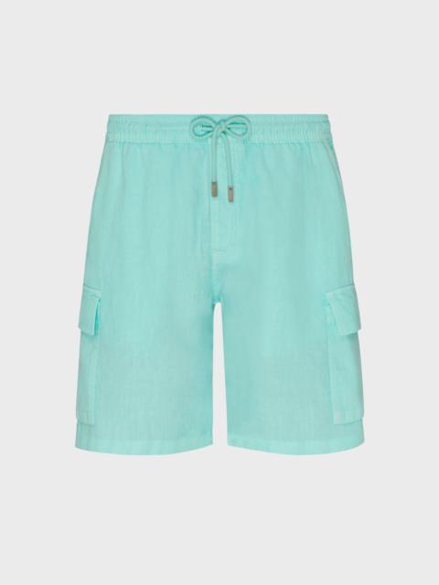 MEN LINEN BERMUDA SHORTS CARGO POCKETS