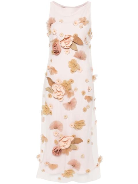 floral-appliqué midi dress