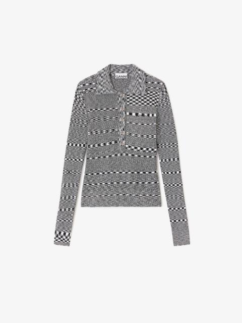 GREY STRIPED KNITTED POLO SHIRT