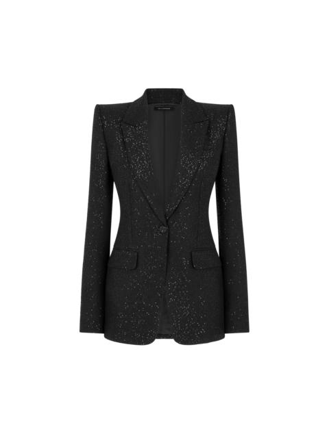 SEQUINED WOOL BLEND CREPE SINGLE BREASTED JACKET