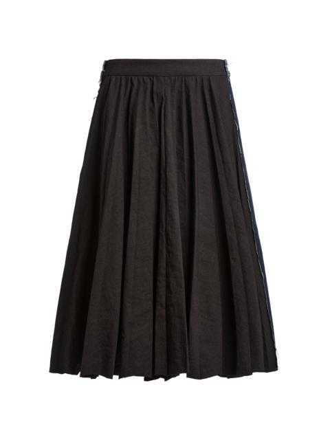 Hybrid Pleated Wool-Ramie Midi Skirt black