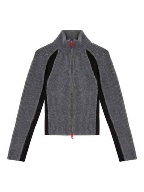 ribbed panel zip-up cardigan