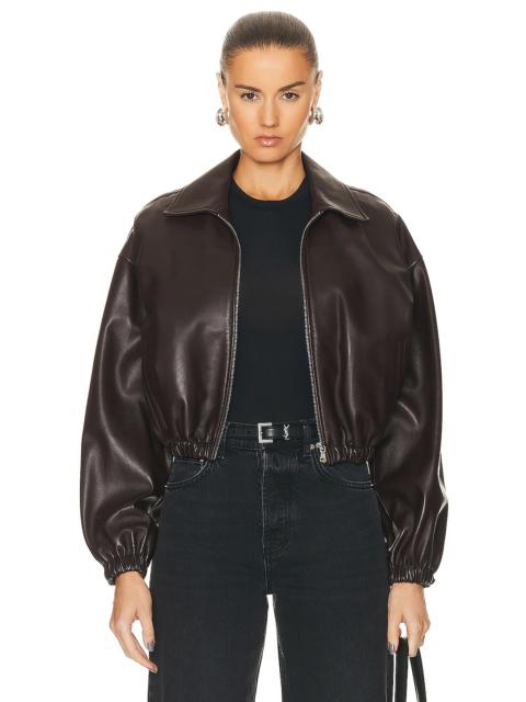 Luna Cropped Leather Bomber Jacket