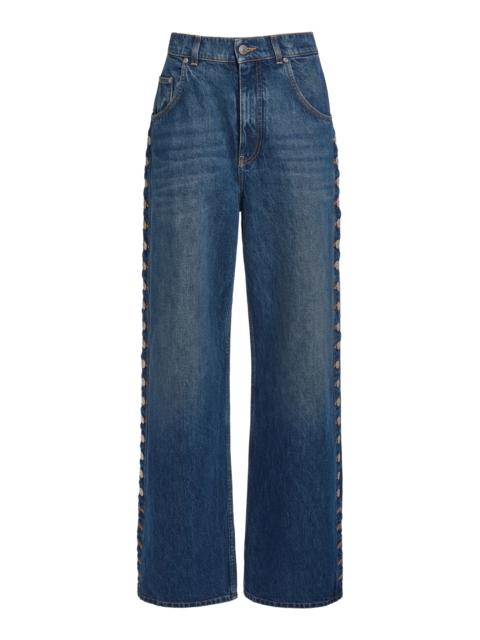 Buttoned Rigid Low-Rise Wide-Leg Jeans medium wash