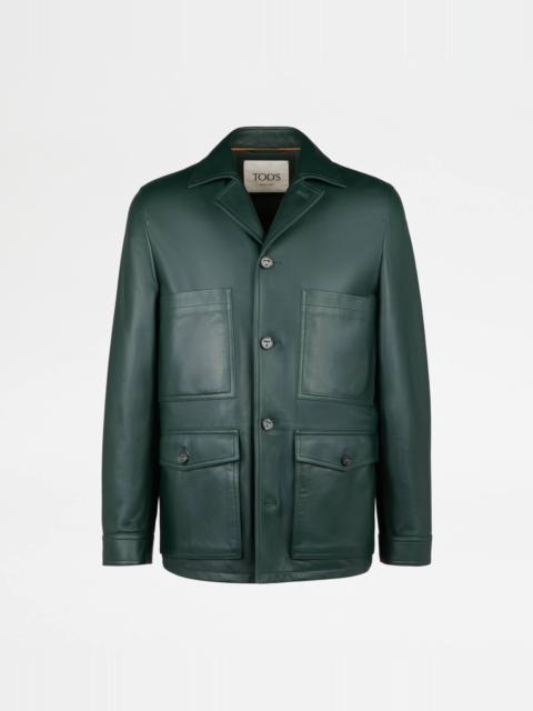 SAFARI JACKET IN LEATHER - GREEN
