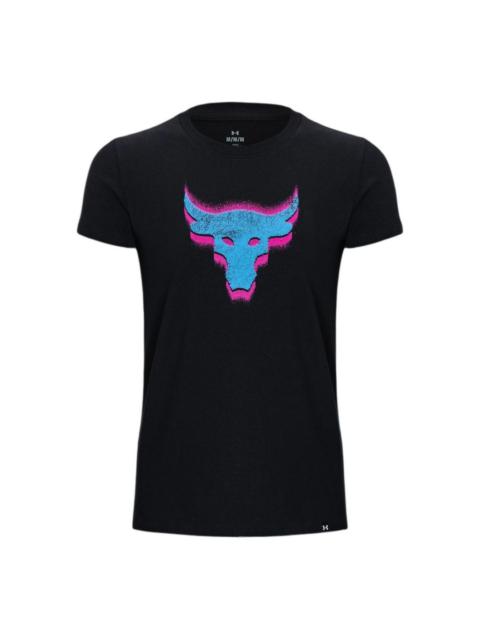 (WMNS) Under Armour Project Rock Underground Core T-Shirt 'Black Blue' 1382708-001