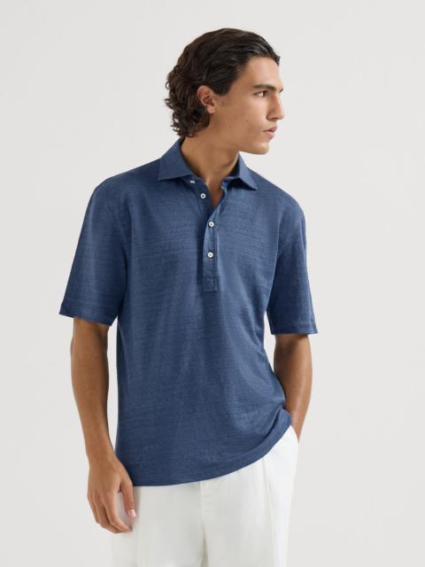 Linen and cotton mélange jersey polo with shirt-style collar