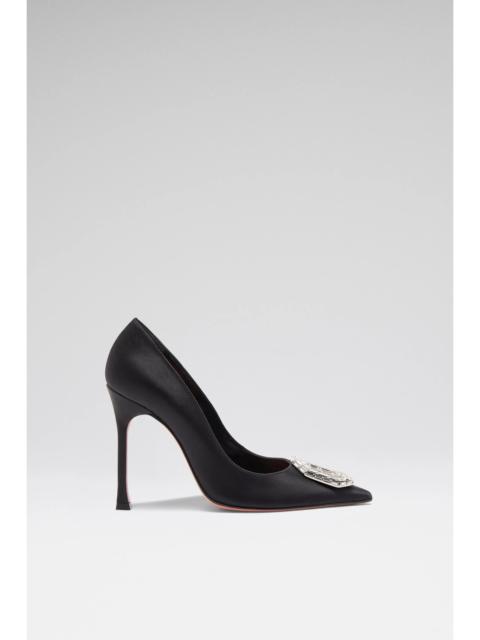 CAMELIA PUMP 105 BLACK SATIN AND WHITE BUCKLE