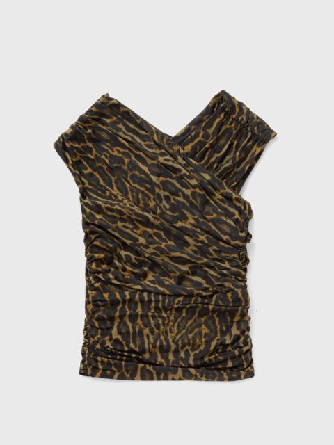 Printed Shiny Jersey Sleeveless Ruched Blouse