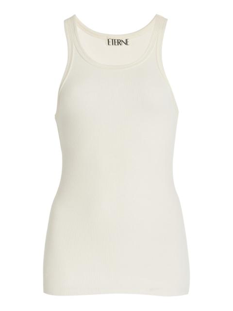 High-Neck Fitted Jersey Tank Top ivory