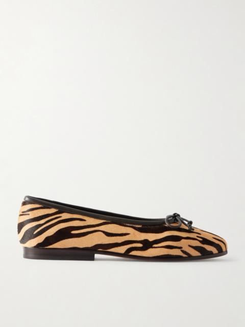 Noelle Bow-detailed Leather-trimmed Zebra-print Calf Hair Ballet Flats