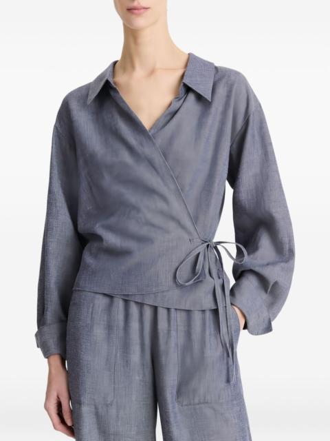 wrap-effect collared top