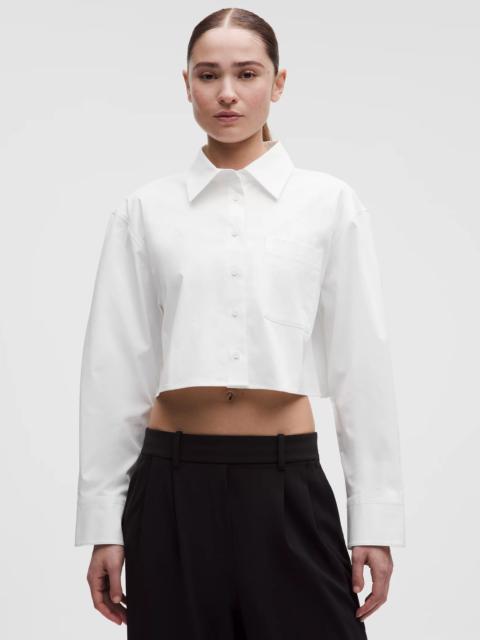 Woven Cropped Button-Up Long-Sleeve Shirt