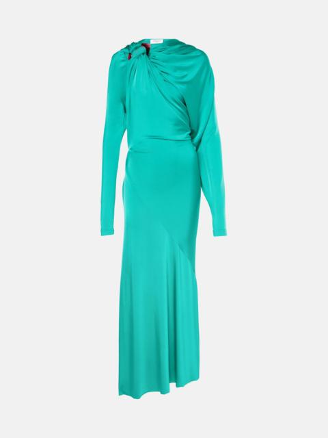 Draped asymmetric satin midi dress