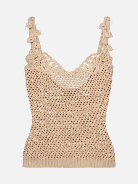 Crochet floral-appliqué cotton-blend top