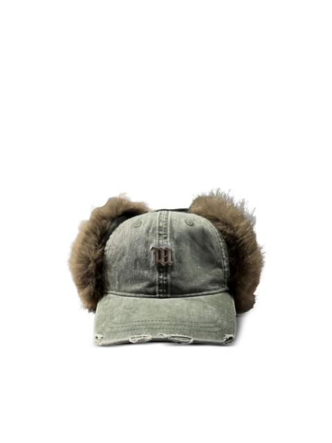 distressed fur trim hat