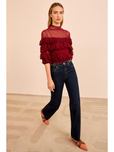 Corinna Mock Neck Tiered Ruffle Top