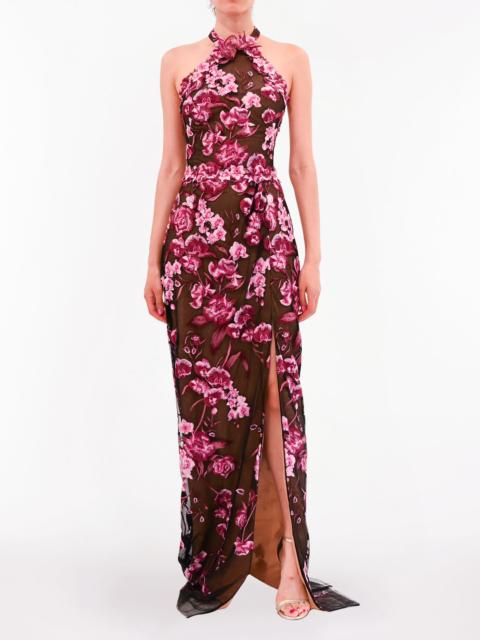BRONIX BOTANICALS HALTER COLUMN GOWN