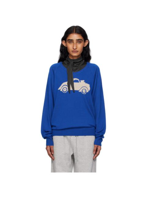 Blue Car Graphic Knit Sweater