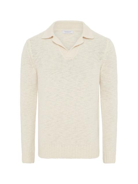 Aled Knit Polo in Ivory Cashmere