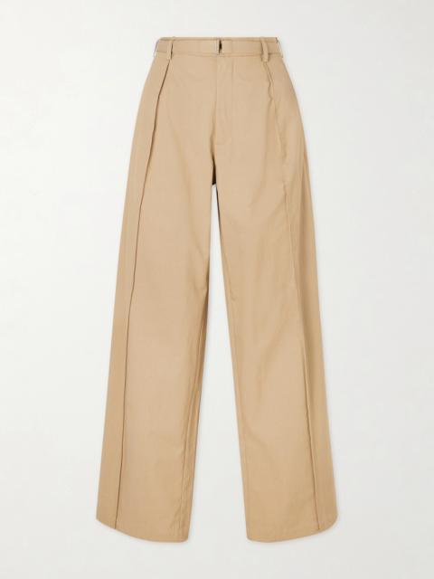 Belted Cotton And Linen-blend Wide-leg Pants