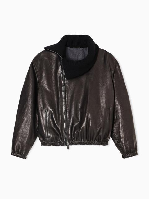 NAPPA LEATHER BOMBER JACKET WITH WOOL COLLAR