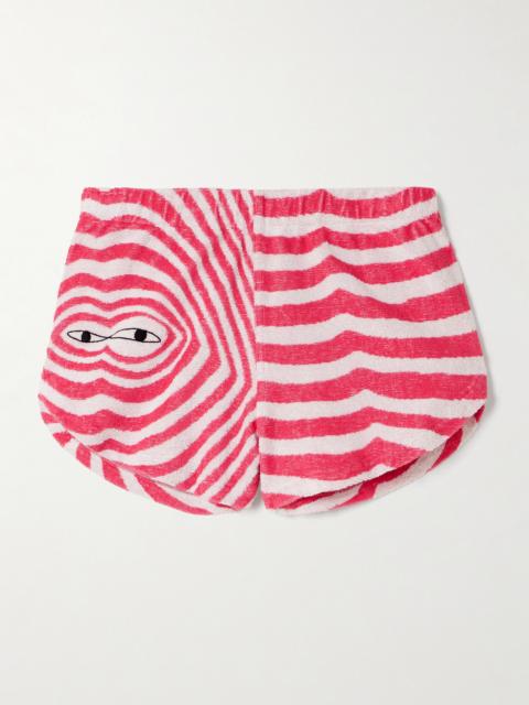 Embroidered Striped Cotton-terry Shorts