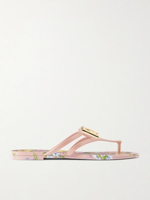 Embellished Floral-print Rubber Flip Flops