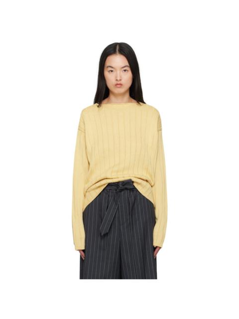 Yellow Flat Cord Yarn Boat Neck Sweater